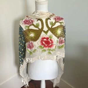 Vintage Peacock Burnout Silk Velvet Scarf